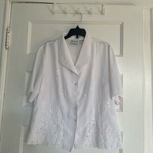 Vintage White Embroidered Button-Up Shirt